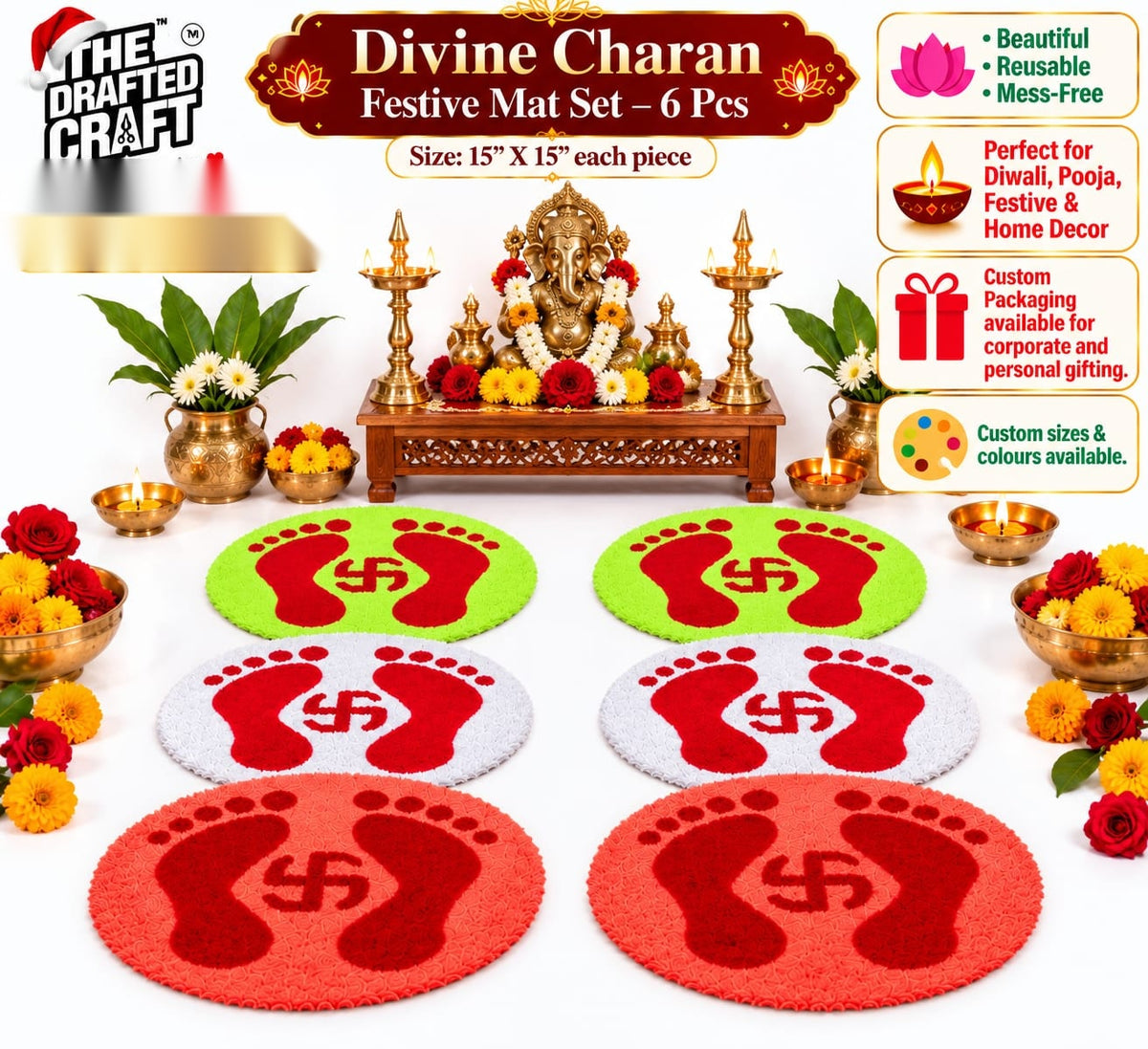 Divine Charan Festive Mat Set 6 PCS