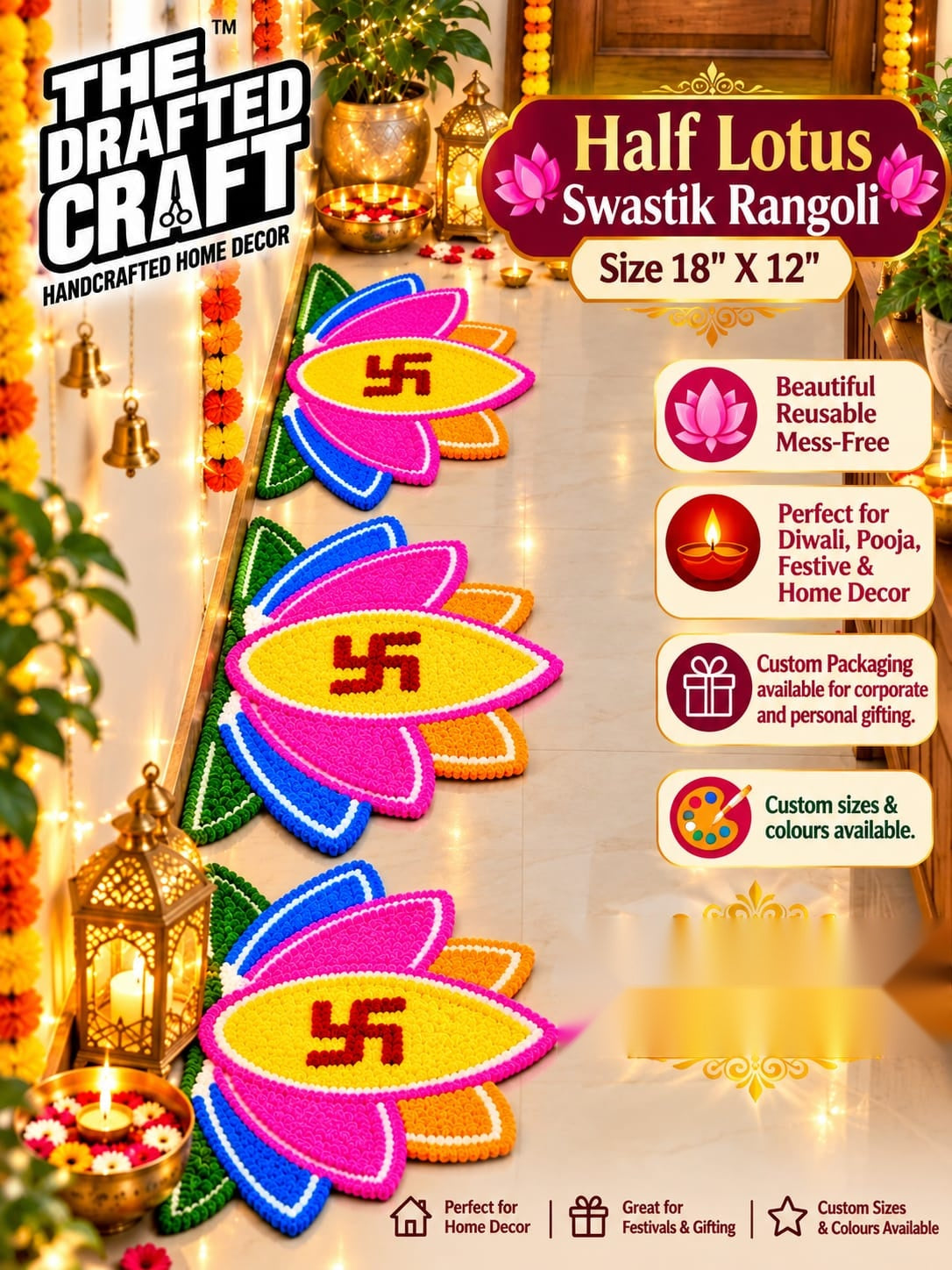 Half Lotus Swastik 3 PCS