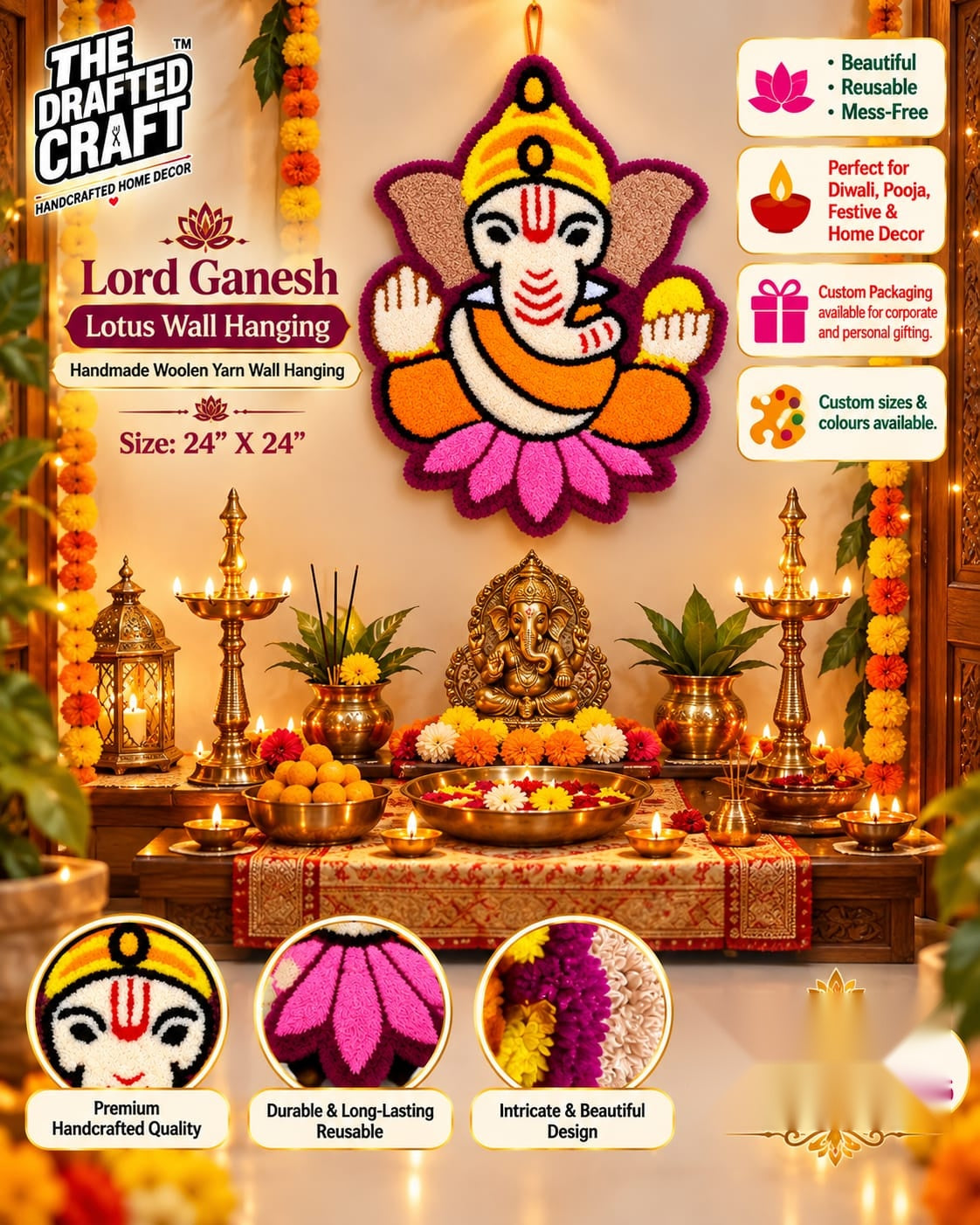 Lord Ganesha Lotus Wall Hanging