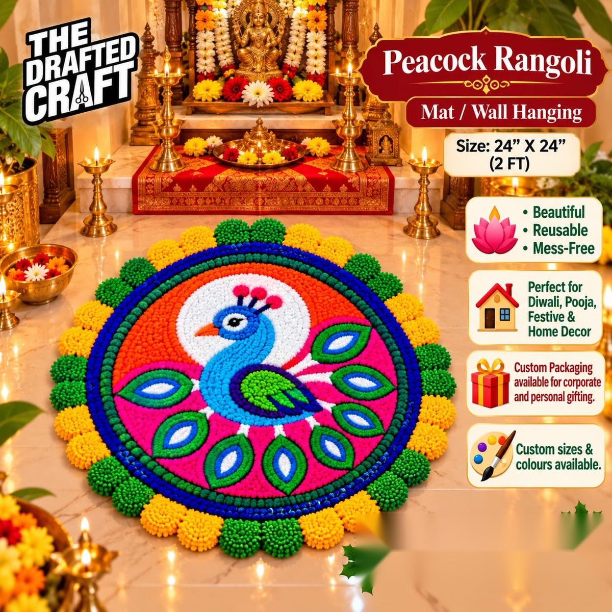 Peacock Rangoli Mat / Wall Hanging