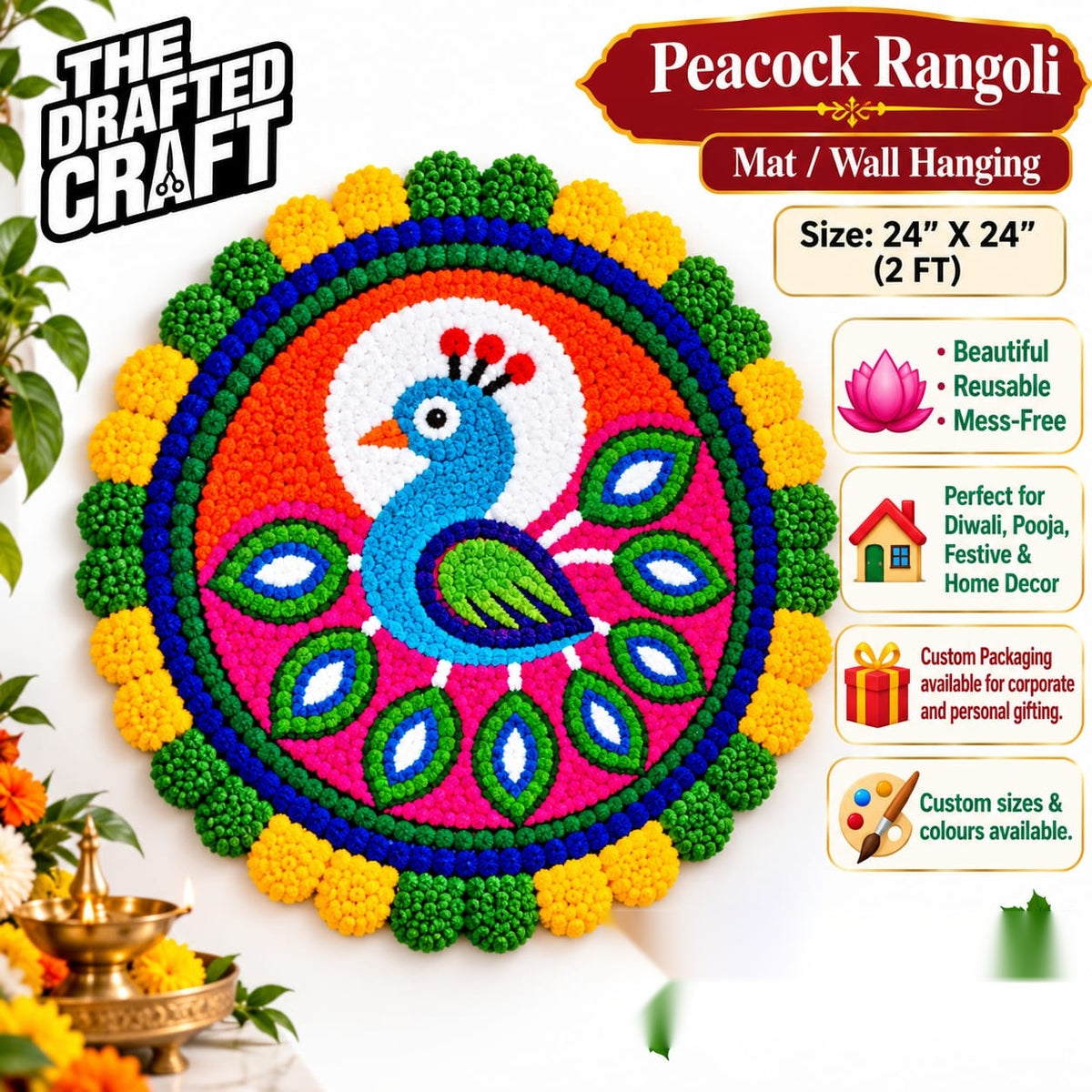 Peacock Rangoli Mat / Wall Hanging