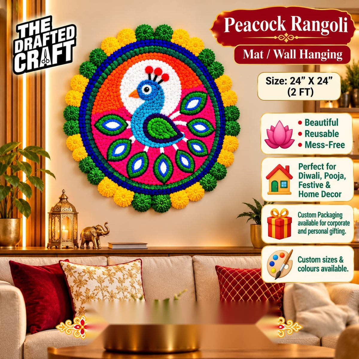 Peacock Rangoli Mat / Wall Hanging