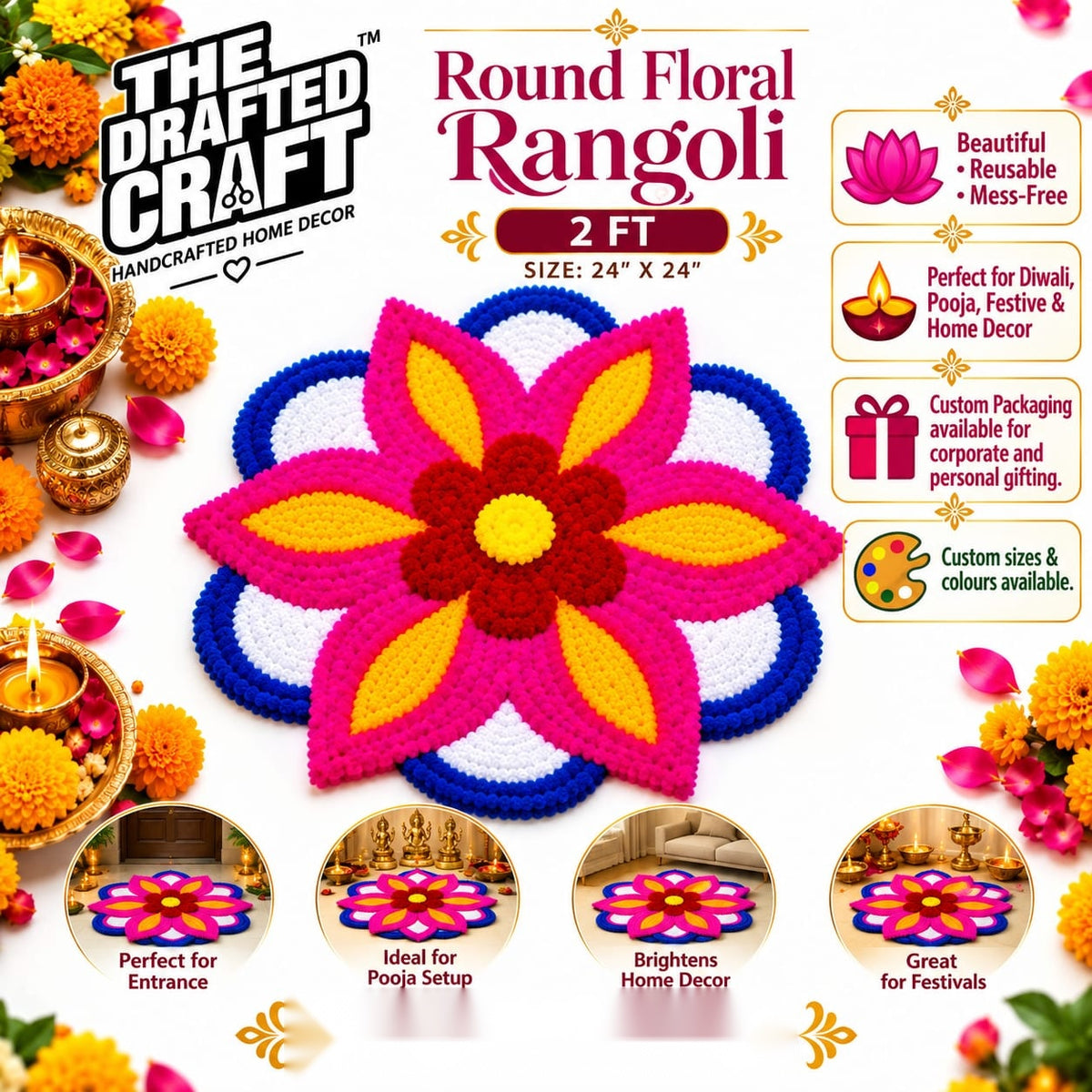 Round Floral Rangoli Decoration 2FT