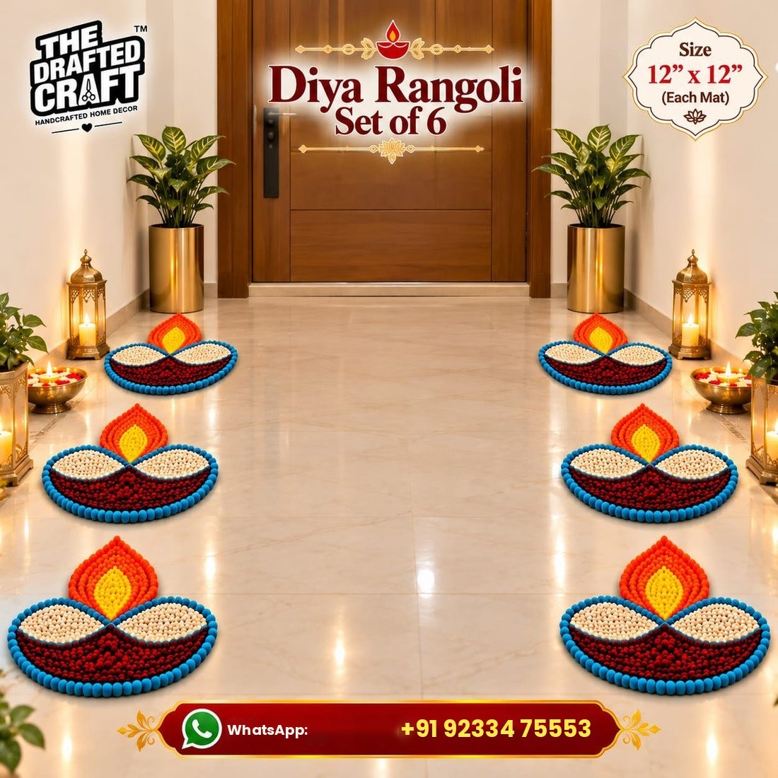 Diya rangoli set of 6 in a festive home setting