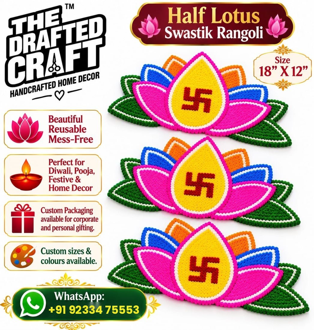 Half lotus swastik rangoli set of 3 styled for Diwali and pooja