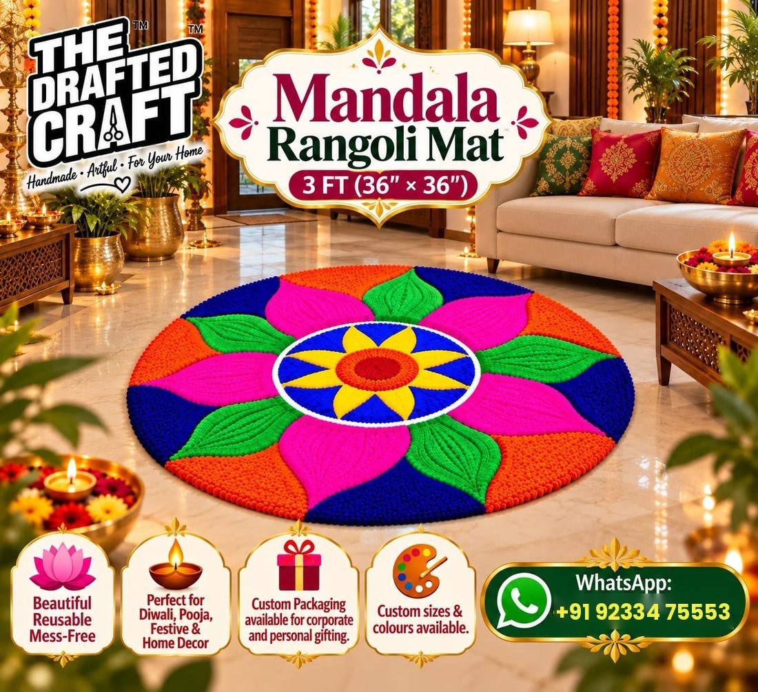 Mandala rangoli mat 3 ft styled for Diwali and pooja