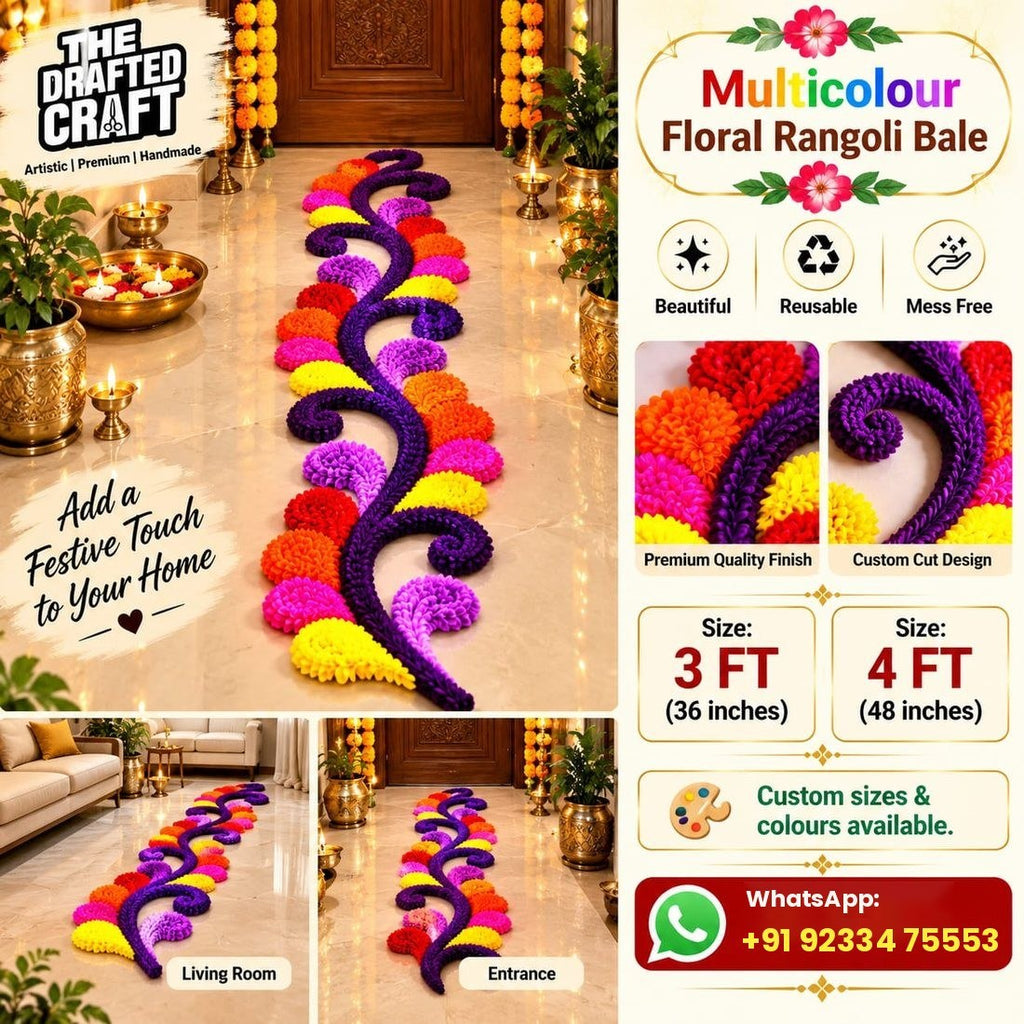 Multicolour floral rangoli bale – handmade reusable rangoli border by The Drafted Craft