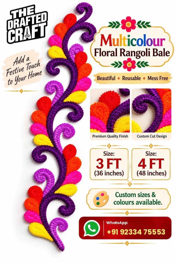 Multicolour floral rangoli bale styled for Diwali and pooja