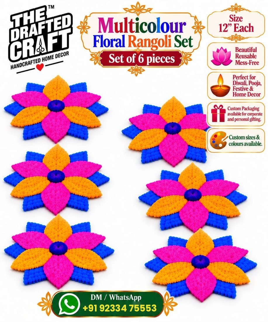 Multicolour Floral Rangoli Set 6 PCS