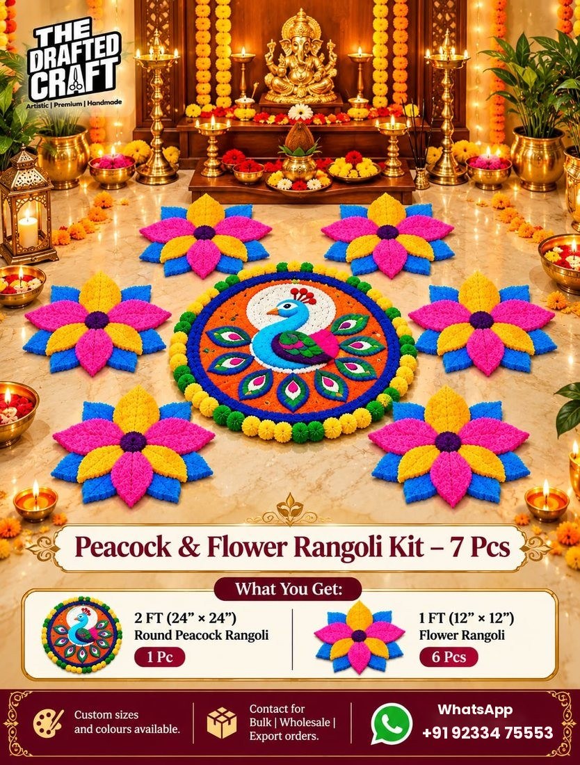 Peacock & Flower Rangoli Decor 7 PCS