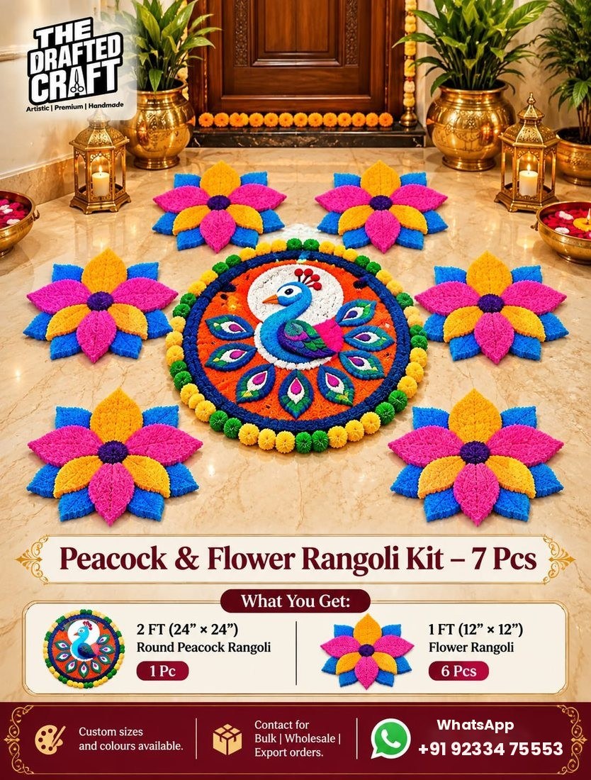 Peacock & Flower Rangoli Decor 7 PCS
