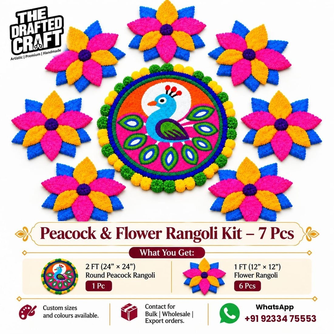 Peacock & Flower Rangoli Decor 7 PCS