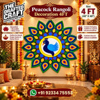 Peacock rangoli mat 4 ft in a festive home setting