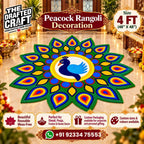 Peacock rangoli mat 4 ft – handmade reusable woollen rangoli by The Drafted Craft
