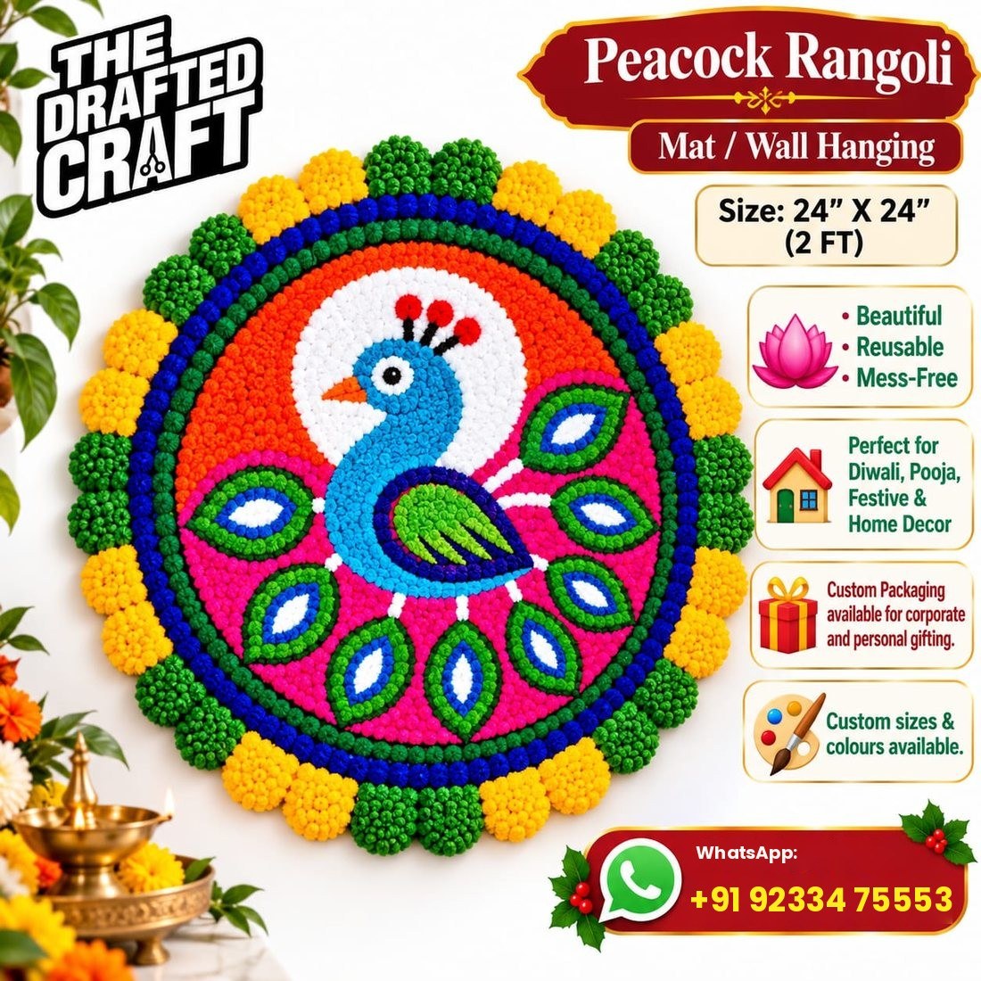 Peacock Rangoli Mat / Wall Hanging