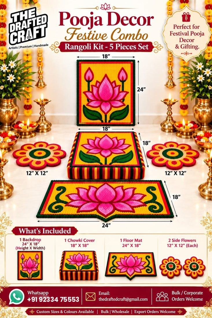 Pooja decor festive combo 5 pieces – handmade reusable pooja décor by The Drafted Craft