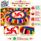 Round swastik chowki cover – handmade reusable pooja décor by The Drafted Craft